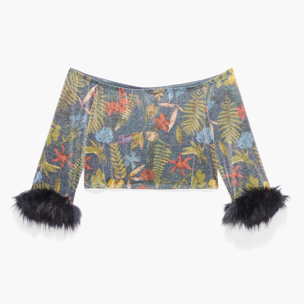 Savage X Fenty Trophy Wife Crop  Sleeve Cropped Top Island Print 12-14‎ Large